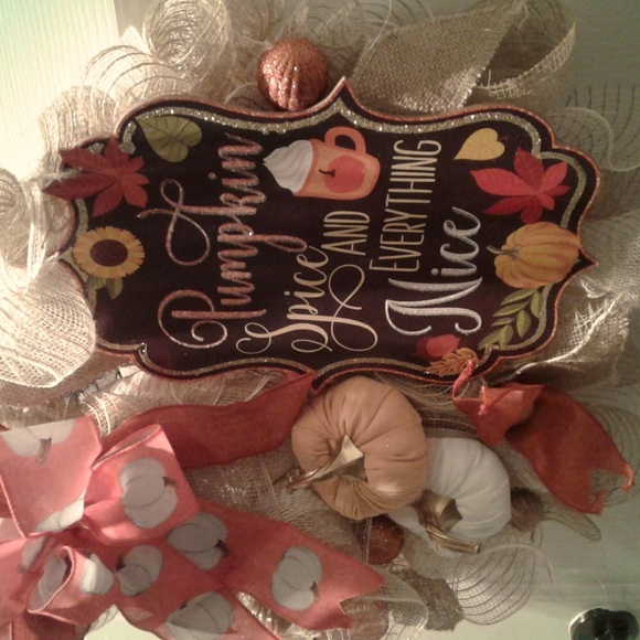 Fall Wreath Hand Crafted Harvest Pumpkin Spice, Wreath Autumn FINAL SALE - Picture 3 of 4